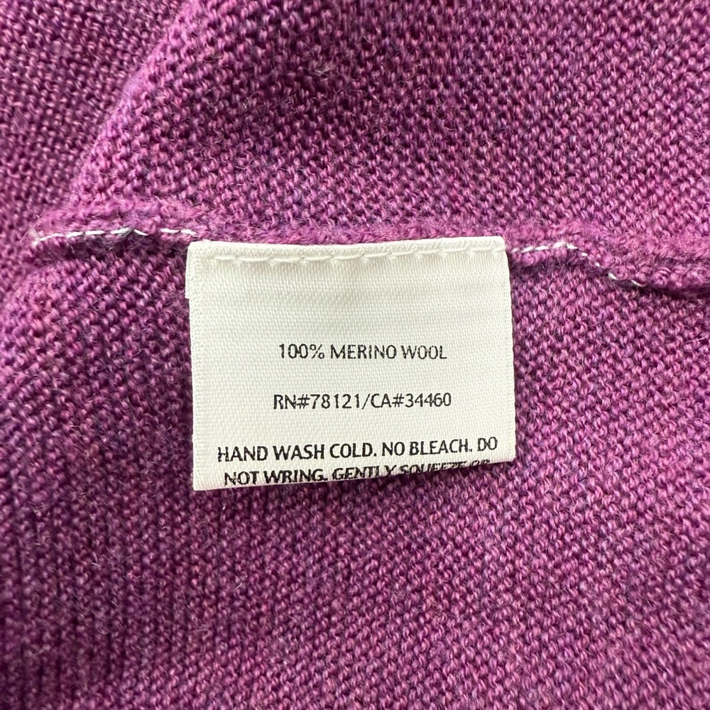 Eileen Fisher Open-Front Merino Wool Cardigan Purple Shawl-Collar Sweater S - Picture 9 of 11